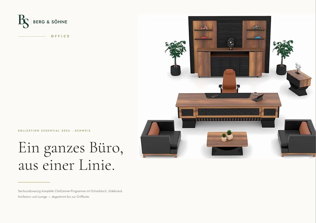 Deckblatt des Katalogs Berg & Söhne Office · Essential