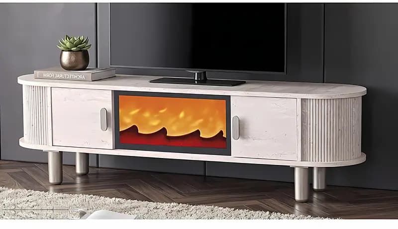 BOHEM, TV-Lowboard mit Elektrokamin, Beige