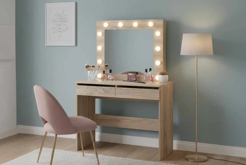 MAKEUP 2S, Schminktisch, beleuchtet, Spanplatte Eiche