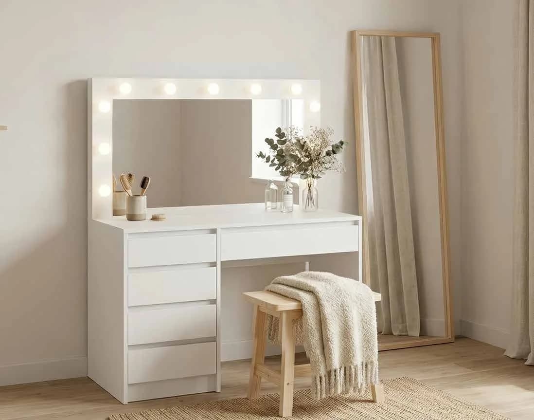 MAKEUP 5S, Schminktisch, beleuchtet, Spanplatte Weiss