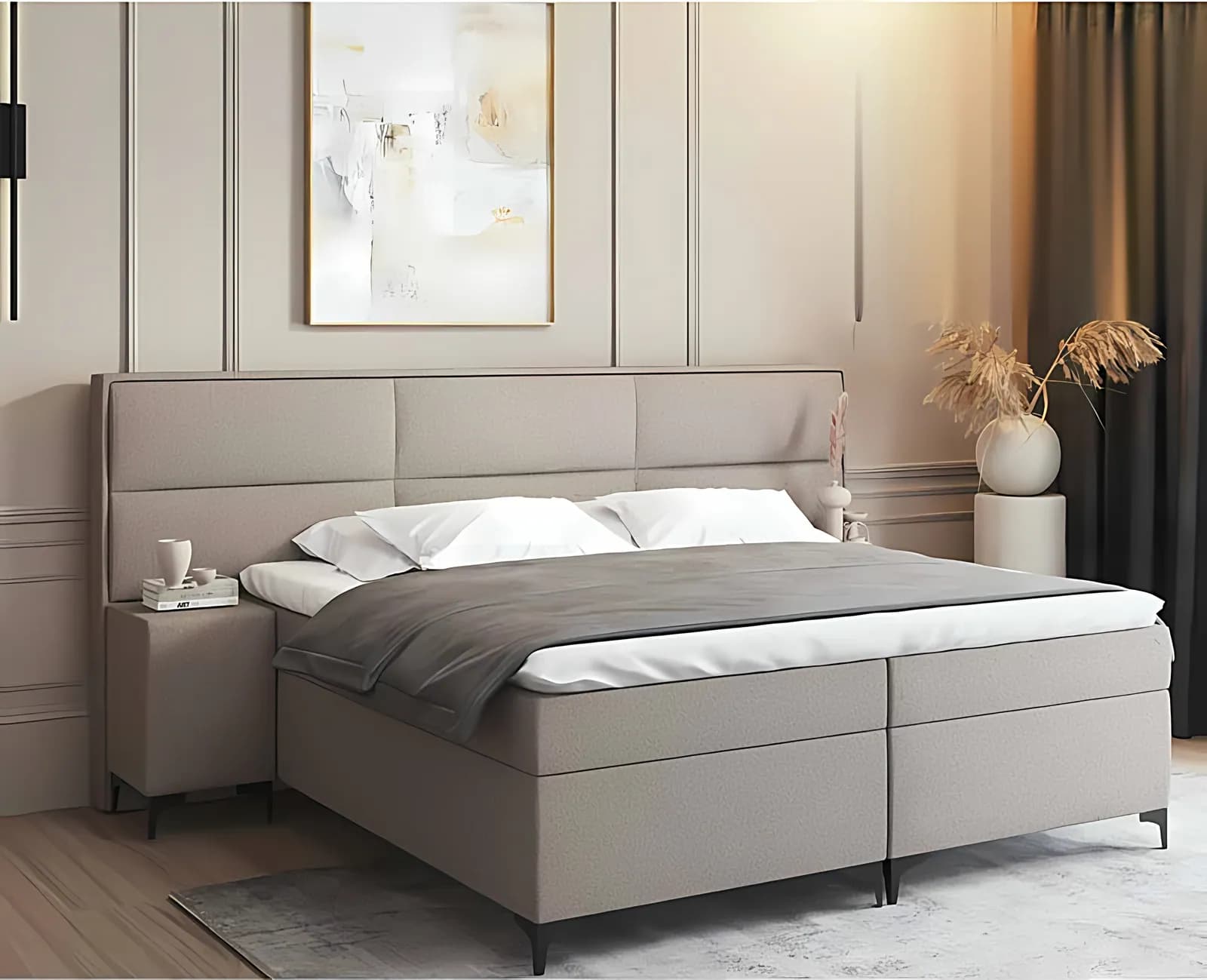 PESCARA, Boxspringbett, Bouclé Greige