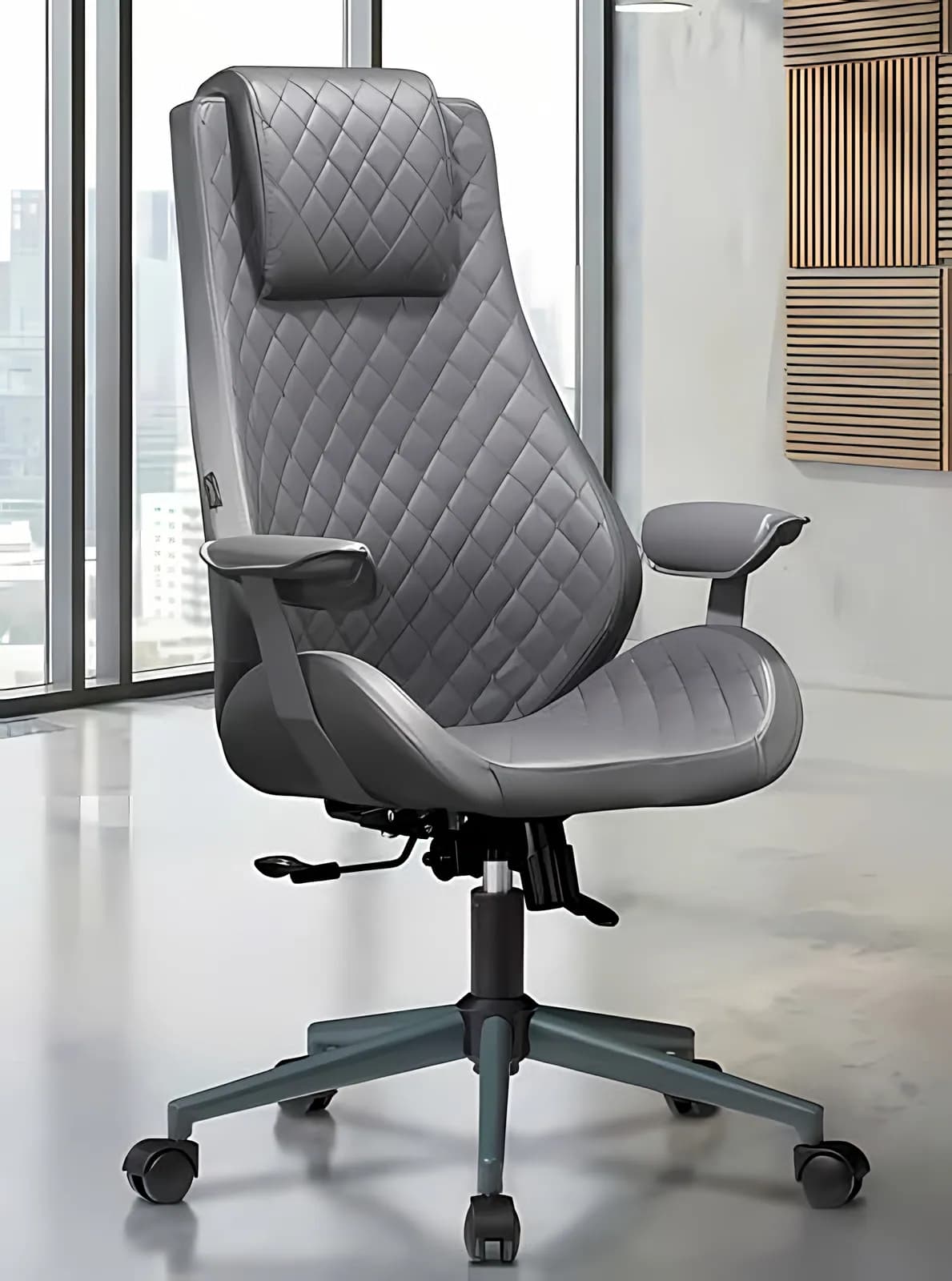DELPHI, Chefsessel, Leder Grau