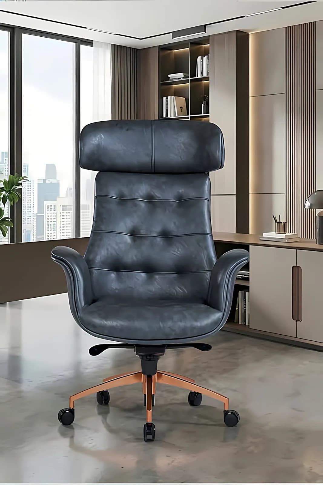 TROY, Chefsessel, Leder Dunkelblau