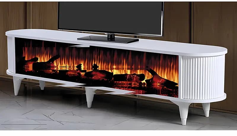 HERO, TV-Lowboard mit Elektrokamin, Marmor
